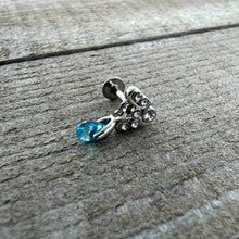 Load image into Gallery viewer, 16G 1/4 Clear Blue Gem Scrolling Elegance Dangle Labret Tragus