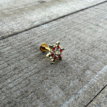 Load image into Gallery viewer, 16G 1/4 Red Aurora Gem Gold Tone Christmas Star Labret Tragus