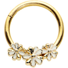 将图片加载到图库查看器,16G 3/8 Gold Tone White Texture Daisy Flower Hinged Segment Ring