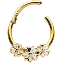 将图片加载到图库查看器,16G 3/8 Gold Tone White Texture Daisy Flower Hinged Segment Ring