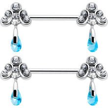 将图片加载到图库查看器,14G 9/16 Blue Gem Scrolling Elegance Dangle Nipple Ring Set