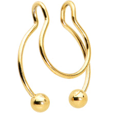 Load image into Gallery viewer, Gold Tone Horseshoe Ball Fake Septum Ring Nipple and Clip on Earring
