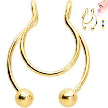 Load image into Gallery viewer, Gold Tone Horseshoe Ball Fake Septum Ring Nipple and Clip on Earring