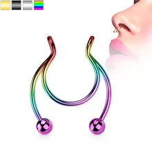 将图片加载到图库查看器,Rainbow Horseshoe Ball Fake Septum Ring Nipple and Clip on Earring