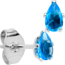 Load image into Gallery viewer, CZ Teardrop Aqua Stainless Steel Stud Earrings 3mm to 7mm