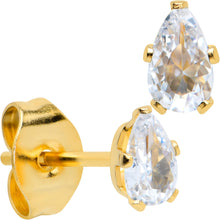 Load image into Gallery viewer, CZ Teardrop Clear Gold Tone Stainless Steel Stud Earrings 3mm to 7mm