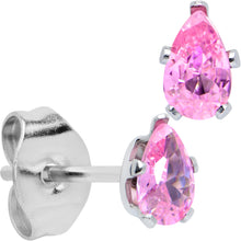 Load image into Gallery viewer, CZ Teardrop Pink Stainless Steel Stud Earrings 3mm to 7mm