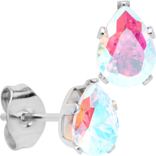 Load image into Gallery viewer, CZ Teardrop Aurora Stainless Steel Stud Earrings 3mm to 7mm