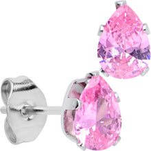 Load image into Gallery viewer, CZ Teardrop Pink Stainless Steel Stud Earrings 3mm to 7mm