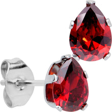 Load image into Gallery viewer, Red CZ Teardrop Stainless Steel Stud Earrings 3mm to 7mm