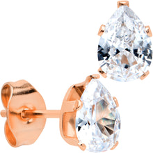 Load image into Gallery viewer, CZ Teardrop Clear Rose Gold Tone Stainless Steel Stud Earrings 3mm to 7mm