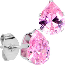Load image into Gallery viewer, CZ Teardrop Pink Stainless Steel Stud Earrings 3mm to 7mm