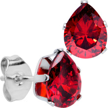Load image into Gallery viewer, Red CZ Teardrop Stainless Steel Stud Earrings 3mm to 7mm