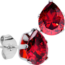 Load image into Gallery viewer, Red CZ Teardrop Stainless Steel Stud Earrings 3mm to 7mm