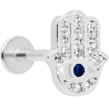 Load image into Gallery viewer, 16G 5/16 Clear Blue Gem Eye Hamsa Hand Labret Monroe Tragus