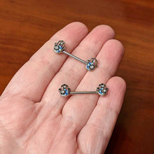 将图片加载到图库查看器,14G 9/16 Clear Blue Gem Textured Hamsa Hand Nipple Ring Set