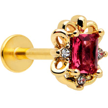 Load image into Gallery viewer, 16G 5/16 Red Gem Gold Tone Regal Escutcheon Labret Monroe Tragus