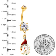 Load image into Gallery viewer, Clear Gem Gold Tone Decorated Santa Christmas Holiday Dangle Belly Ring