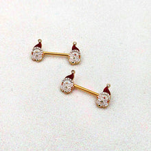 Load image into Gallery viewer, 14G 1/2 Clear Gem Gold Tone Decorated Santa Barbell Nipple Ring Set
