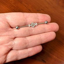 Load image into Gallery viewer, 14G Clear Gem Double Rhombus Deco Industrial Barbell 38mm