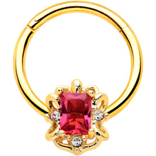 Load image into Gallery viewer, 16G 3/8 Clear Pink Gem Gold Tone Open Oblong Hinged Segment Ring