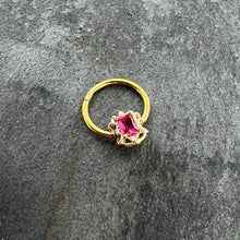 Load image into Gallery viewer, 16G 3/8 Clear Pink Gem Gold Tone Open Oblong Hinged Segment Ring