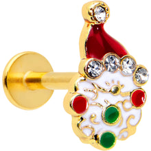 Load image into Gallery viewer, 16G 5/16 Clear Gem Gold Tone Deco Santa Christmas Labret Tragus