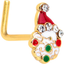 Load image into Gallery viewer, 20G 7mm Clear Gem Gold Hue Deco Santa Christmas L Shape Nose Ring