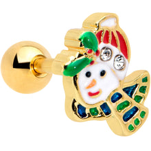 Load image into Gallery viewer, 16G 1/4 Clear Gem Gold Tone Happy Snowman Cartilage Tragus