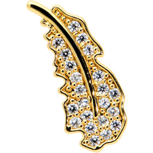 Load image into Gallery viewer, 16G 1/4 Clear CZ Gold Hue Feather Internal Threaded Labret Tragus