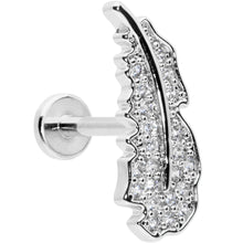 Load image into Gallery viewer, 16G 5/16 Clear CZ Gem Feather Internally Threaded Labret Tragus
