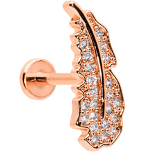 Load image into Gallery viewer, 16G 5/16 Clear CZ Rosy Hue Feather Internal Thread Labret Tragus