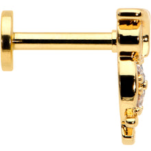 Load image into Gallery viewer, 16G 1/4 Clear CZ Gem Gold Hue Owl Internal Thread Labret Tragus
