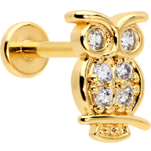Load image into Gallery viewer, 16G 5/16 Clear CZ Gem Gold Hue Owl Internal Thread Labret Tragus
