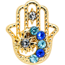 Load image into Gallery viewer, 16G 5/16 Blue Gem Gold Hue Texture Hamsa Labret Monroe Tragus