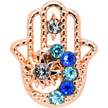 Load image into Gallery viewer, 16G 5/16 Blue Gem Rose Gold Hue Texture Hamsa Labret Monroe Tragus