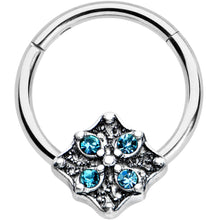 Load image into Gallery viewer, 16G 3/8 Blue Gem Floral Rhombus Baroque Hinged Segment Ring