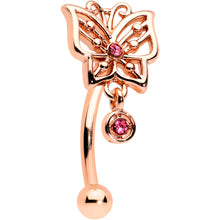 Load image into Gallery viewer, 16G 5/16 Pink CZ Gem Rose Gold Tone Butterfly Curved Eyebrow Ring