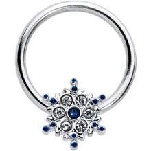 Load image into Gallery viewer, 16G 3/8 Clear Blue Gem Festive Snowflake BCR Captive Ring