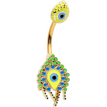 将图片加载到图库查看器,Gold Tone Bold Peacock Feather Double Mount Belly Ring