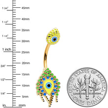 将图片加载到图库查看器,Gold Tone Bold Peacock Feather Double Mount Belly Ring