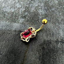 Load image into Gallery viewer, Clear Pink Gem Gold Tone Open Oblong Elegant Belly Ring