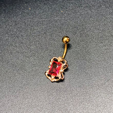 Load image into Gallery viewer, Clear Pink Gem Gold Tone Open Oblong Elegant Belly Ring