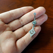 将图片加载到图库查看器,Clear Gem Double Rhombus Deco Double Mount Dangle Belly Ring