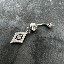 将图片加载到图库查看器,Clear Gem Double Rhombus Deco Double Mount Dangle Belly Ring