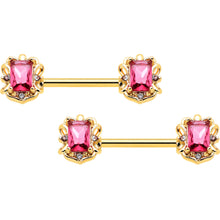 Load image into Gallery viewer, 14G 9/16 Red Gem Gold Hue Regal Escutcheon Barbell Nipple Ring Set
