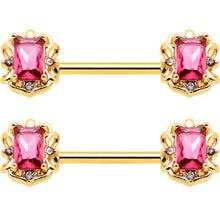 Load image into Gallery viewer, 14G 9/16 Red Gem Gold Hue Regal Escutcheon Barbell Nipple Ring Set