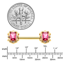 Load image into Gallery viewer, 14G 9/16 Red Gem Gold Hue Regal Escutcheon Barbell Nipple Ring Set