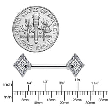 将图片加载到图库查看器,14G 9/16 Clear Gem Double Rhombus Deco Barbell Nipple Ring Set