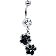 将图片加载到图库查看器,Clear Gem Textured Black Paw Print Dangle Belly Ring